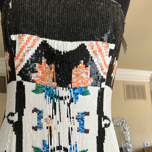 Size 8/10 Oscar Del Renta mirror tribal sequin pailette floor length grown - Picture 9 of 17